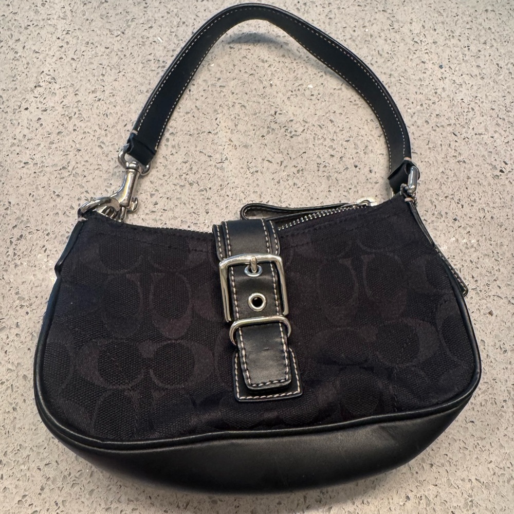 Coach Black Shoulder Bag with Buckle Detail
